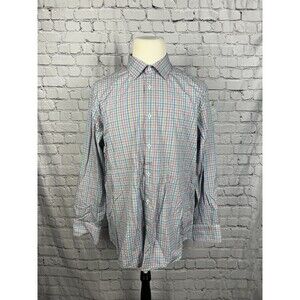 Bugatchi Uomo Mens Dress Shirt  17 1/2 34/35 Button Front Multicolor Plaid